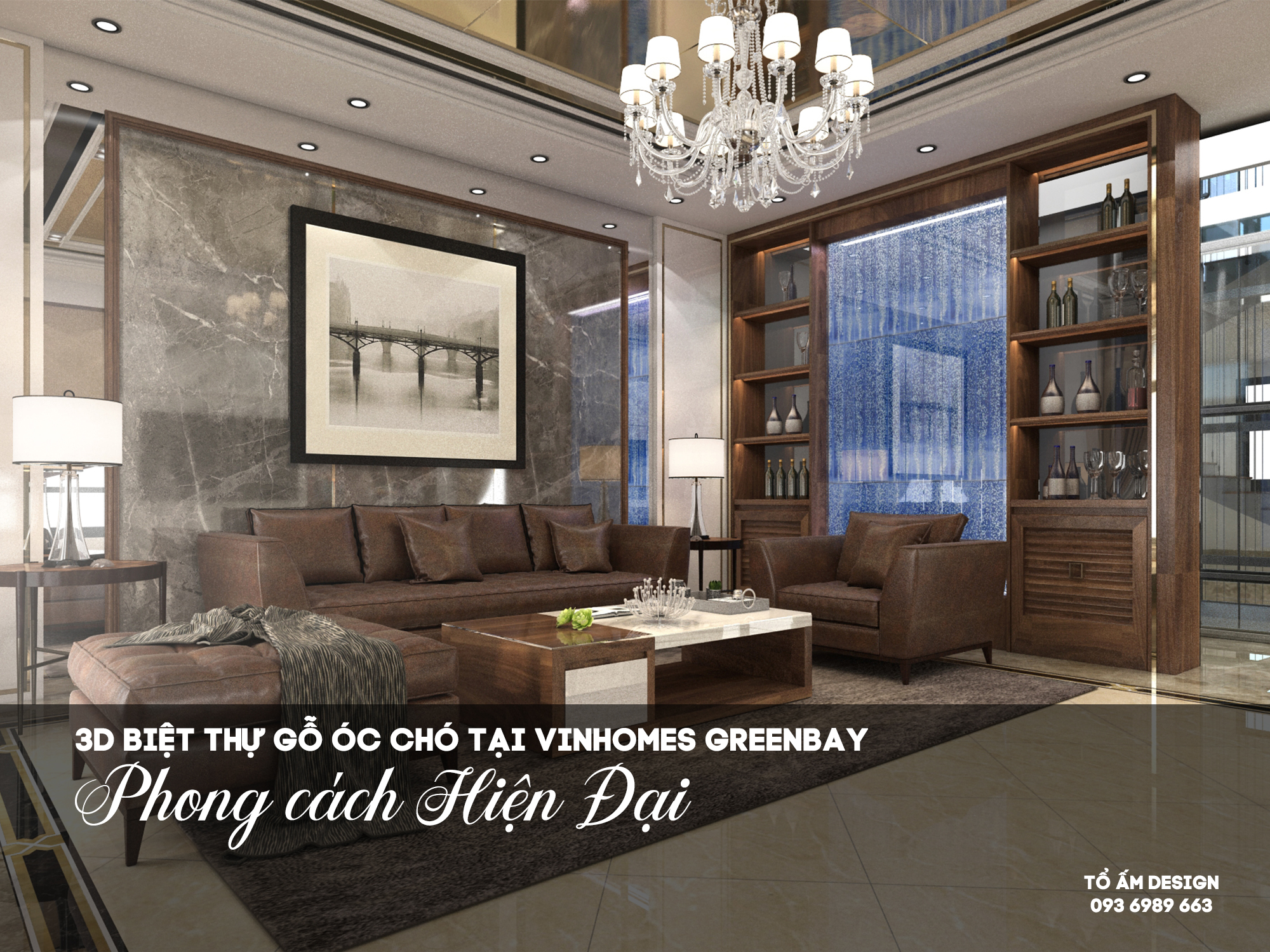 Thiết kế 3D Biệt thự 3 tầng Gỗ Óc Chó sang trọng tại Vinhomes Greenbay