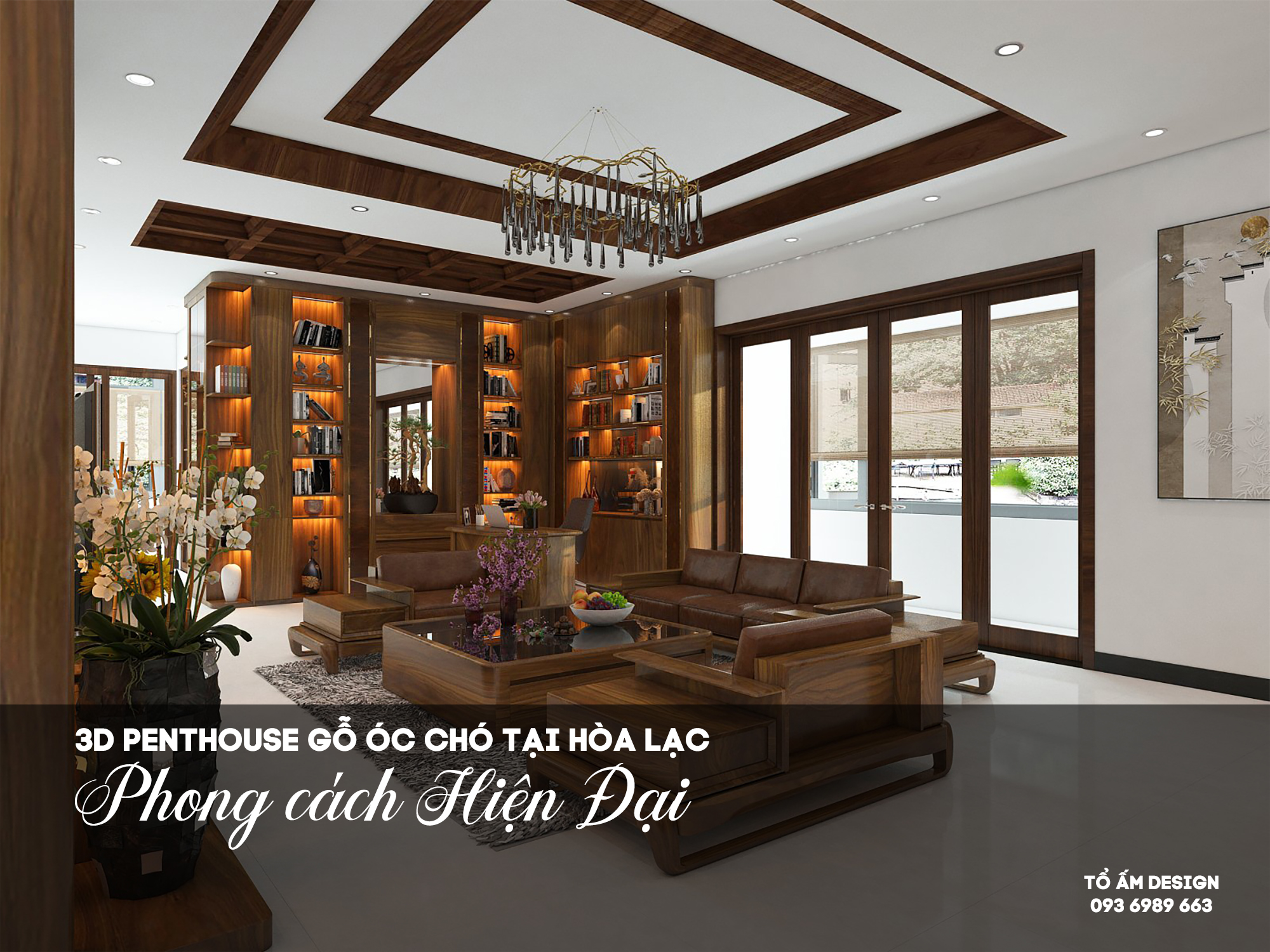 Thiết kế 3D Penthouse Hòa Lạc | Không Gian Gỗ Óc Chó Tinh Tế