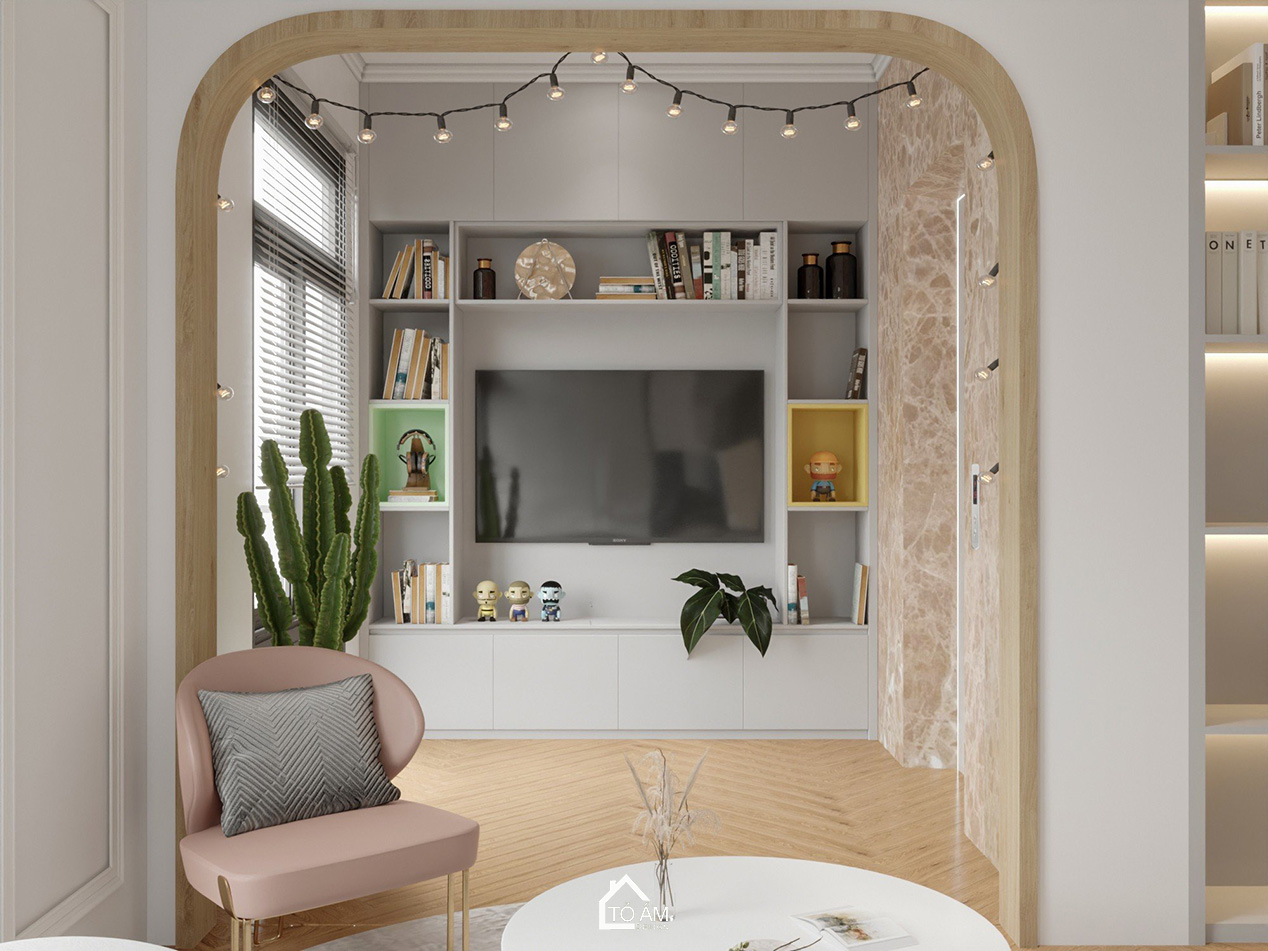 3D nội thất nhà phố 4 tầng Vinhome Imperia Hải Phòng – phòng sinh hoạt chung siêu chill