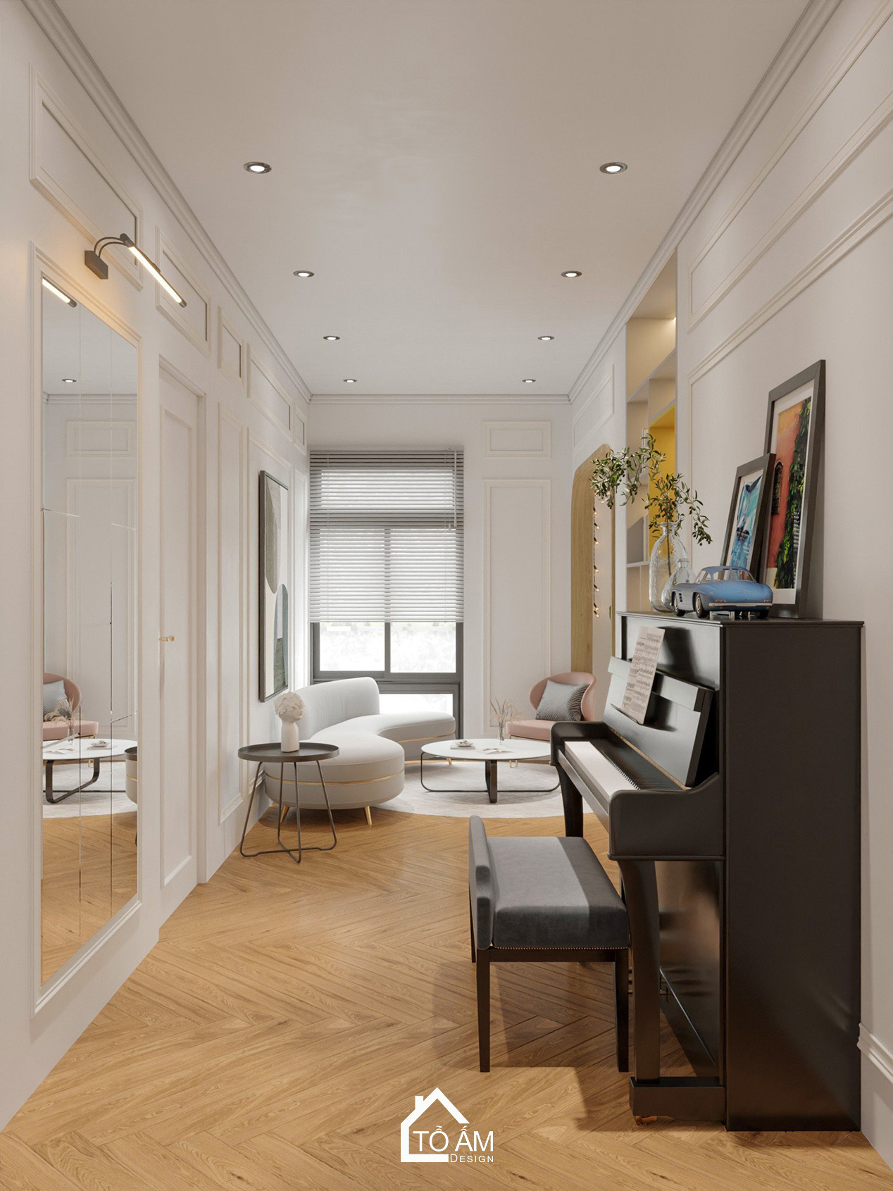 3D nội thất nhà phố 4 tầng Vinhome Imperia Hải Phòng – phòng sinh hoạt chung siêu chill