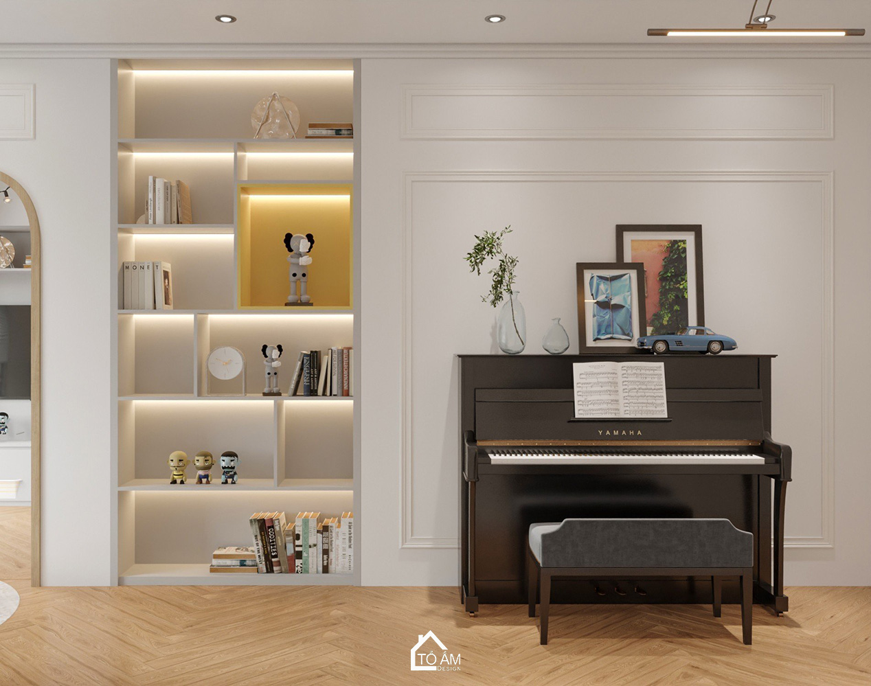 3D nội thất nhà phố 4 tầng Vinhome Imperia Hải Phòng – phòng sinh hoạt chung siêu chill