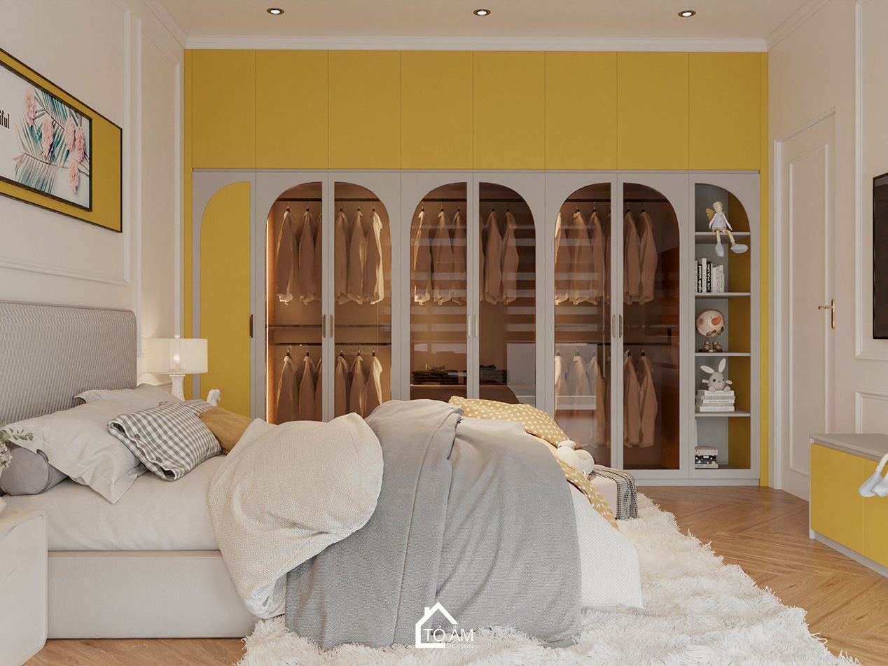 3D nội thất nhà phố Vinhome Imperia – phòng ngủ con gái phong cách năng động