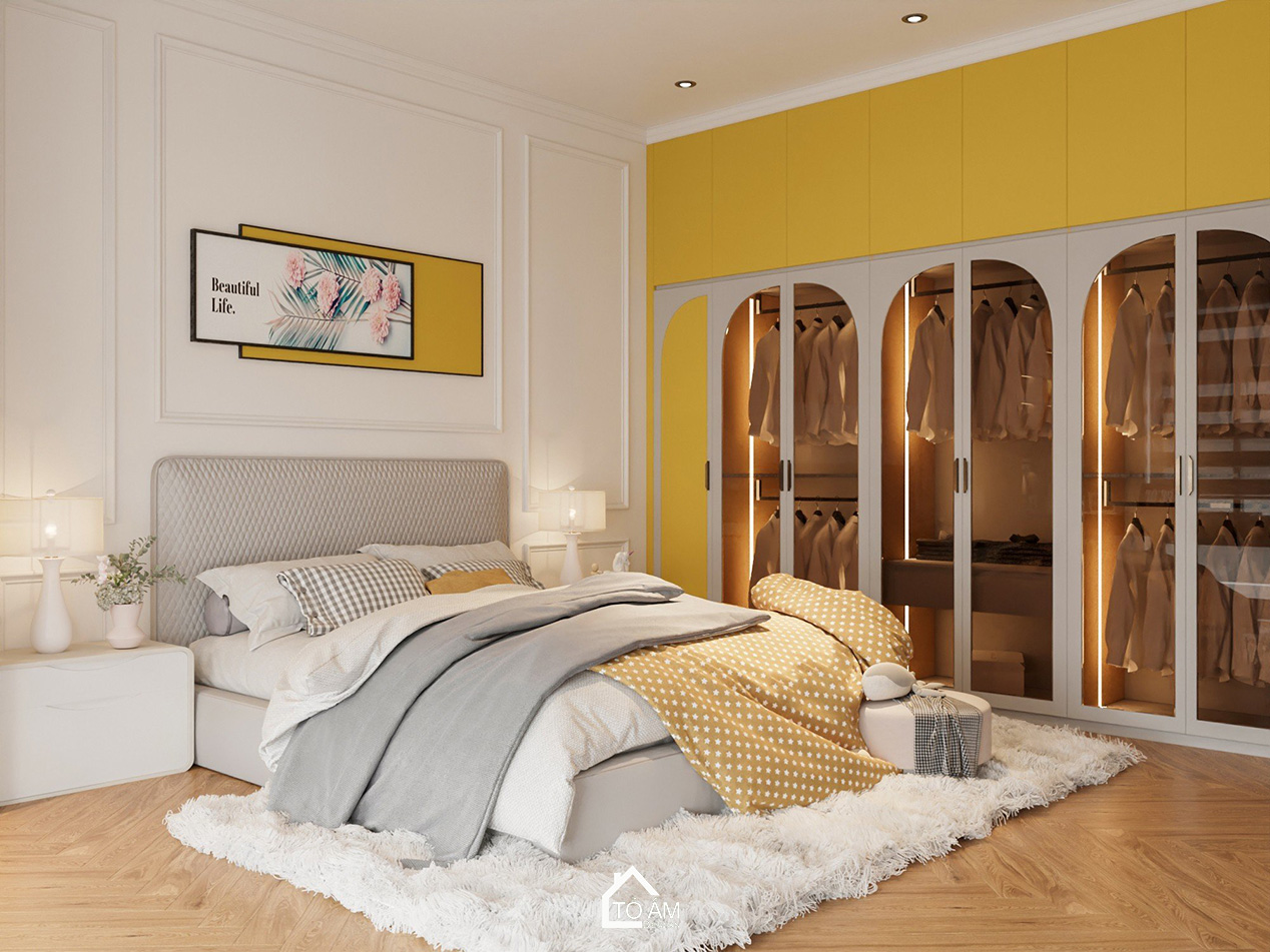 3D nội thất nhà phố Vinhome Imperia – phòng ngủ con gái phong cách năng động