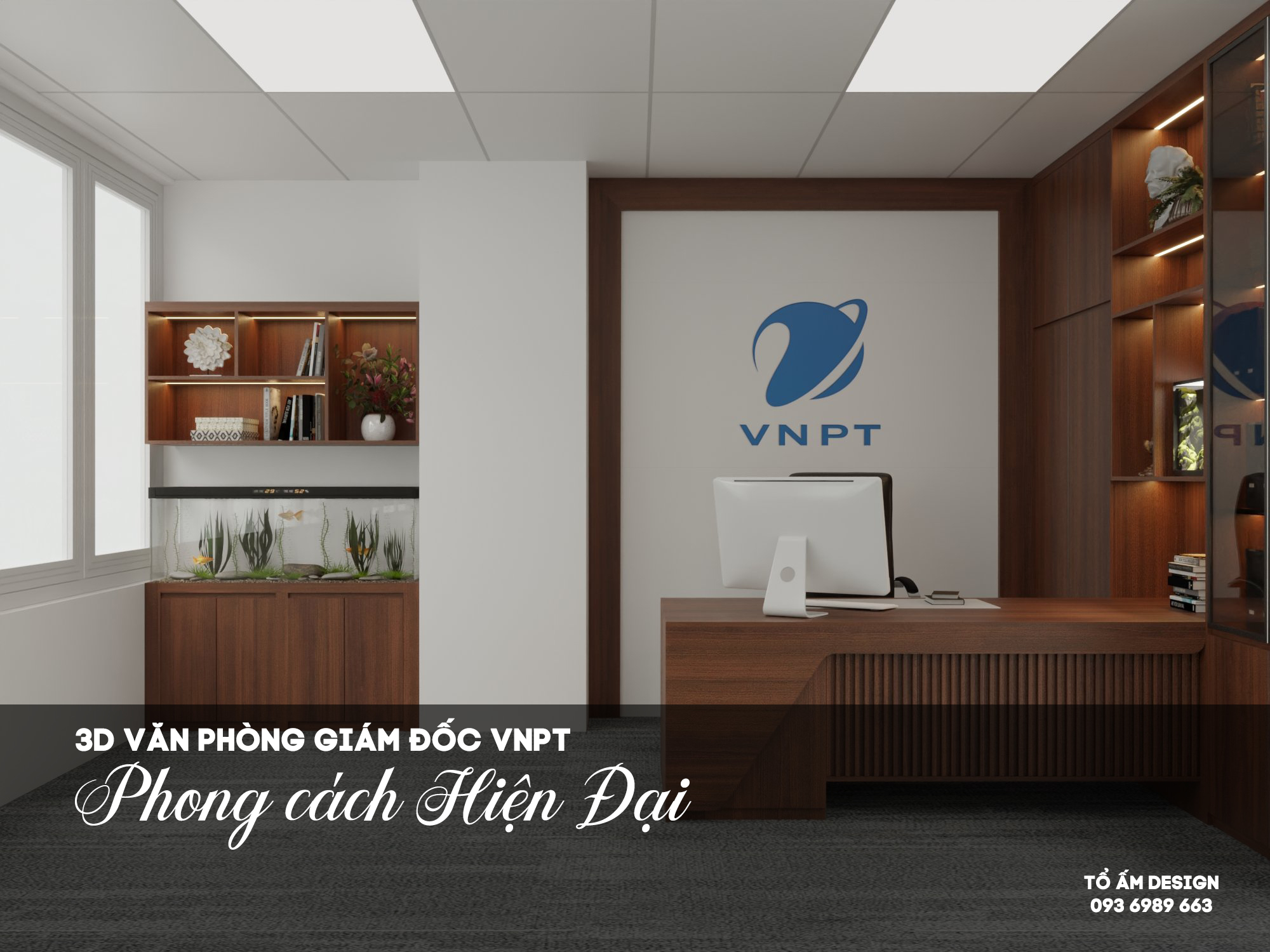 Thiết kế 3D văn phòng Giám đốc VNPT | Không gian lãnh đạo chuẩn hiện đại & đậm dấu ấn tinh tế