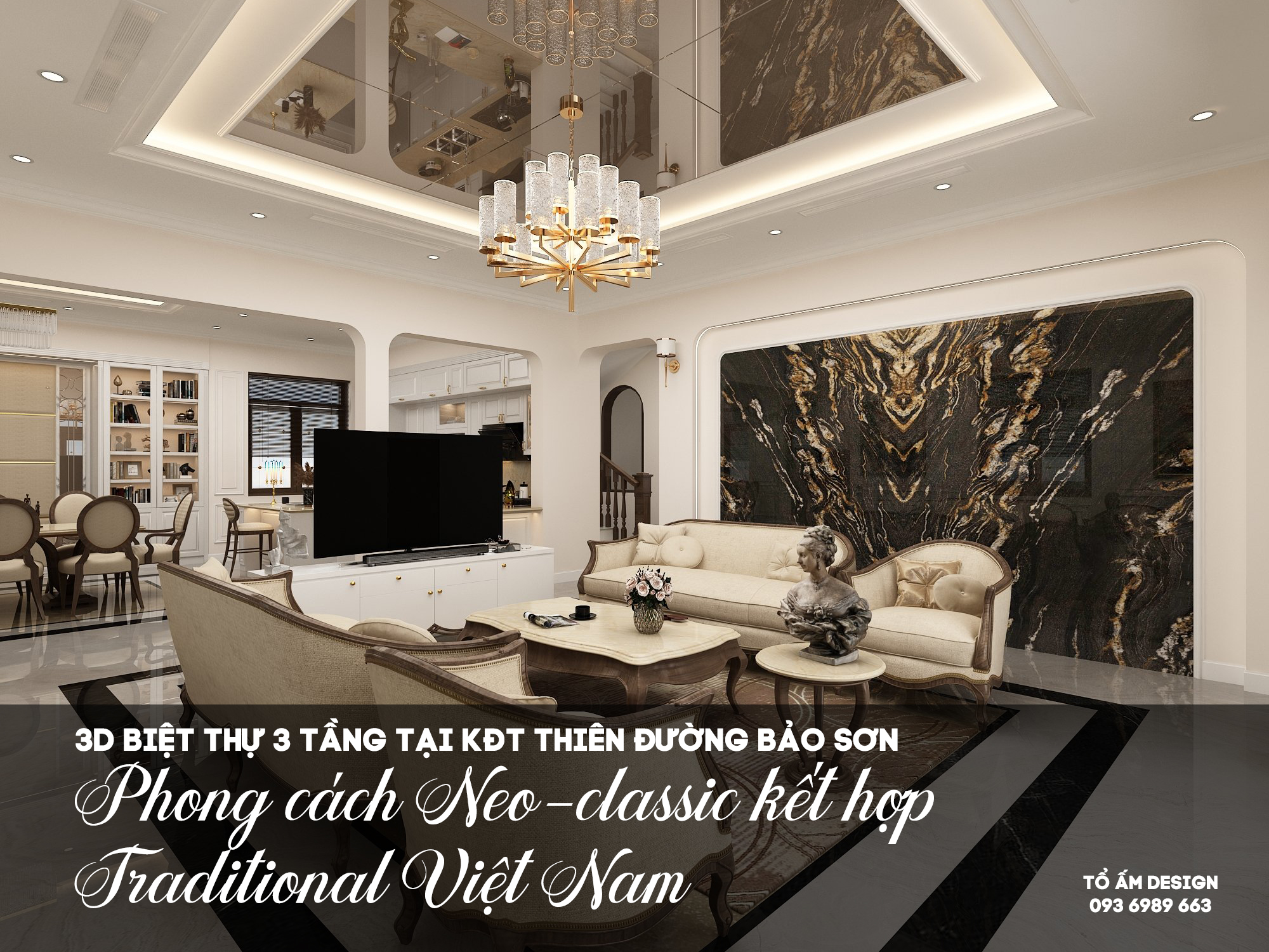 Thiết kế 3D biệt thự 3 tầng Thiên Đường Bảo Sơn | Giao thoa giữa Tân cổ điển và nét Á Đông