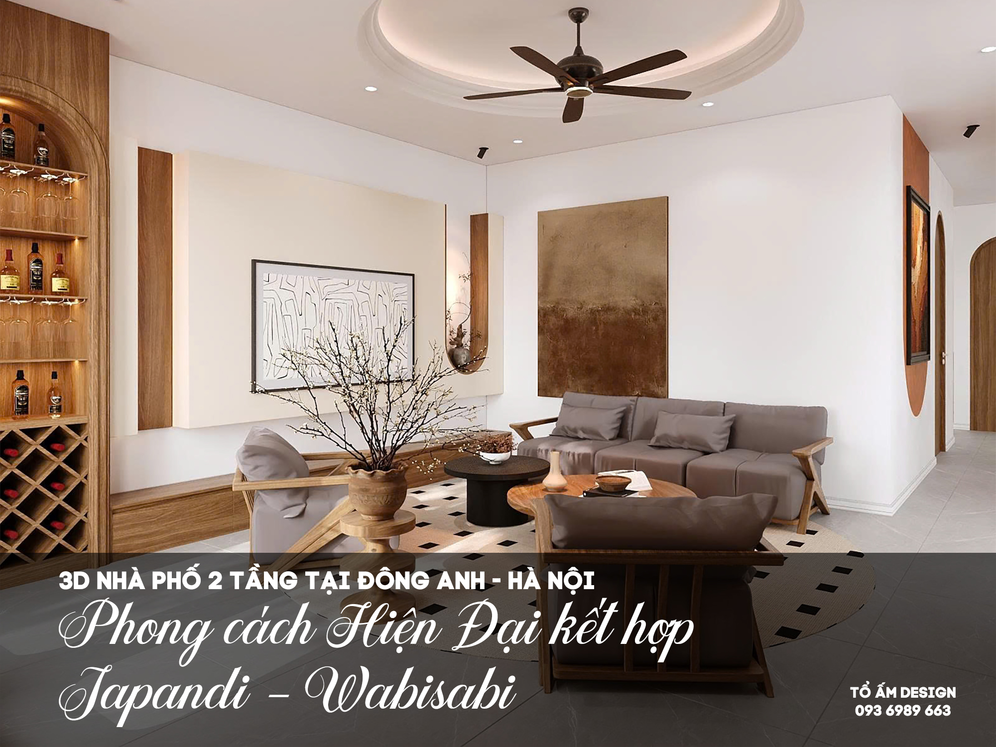 Thiết kế 3D nhà phố Japandi Đông Anh | Hơi Thở Thiên Nhiên Trong Tổ Ấm Hiện Đại