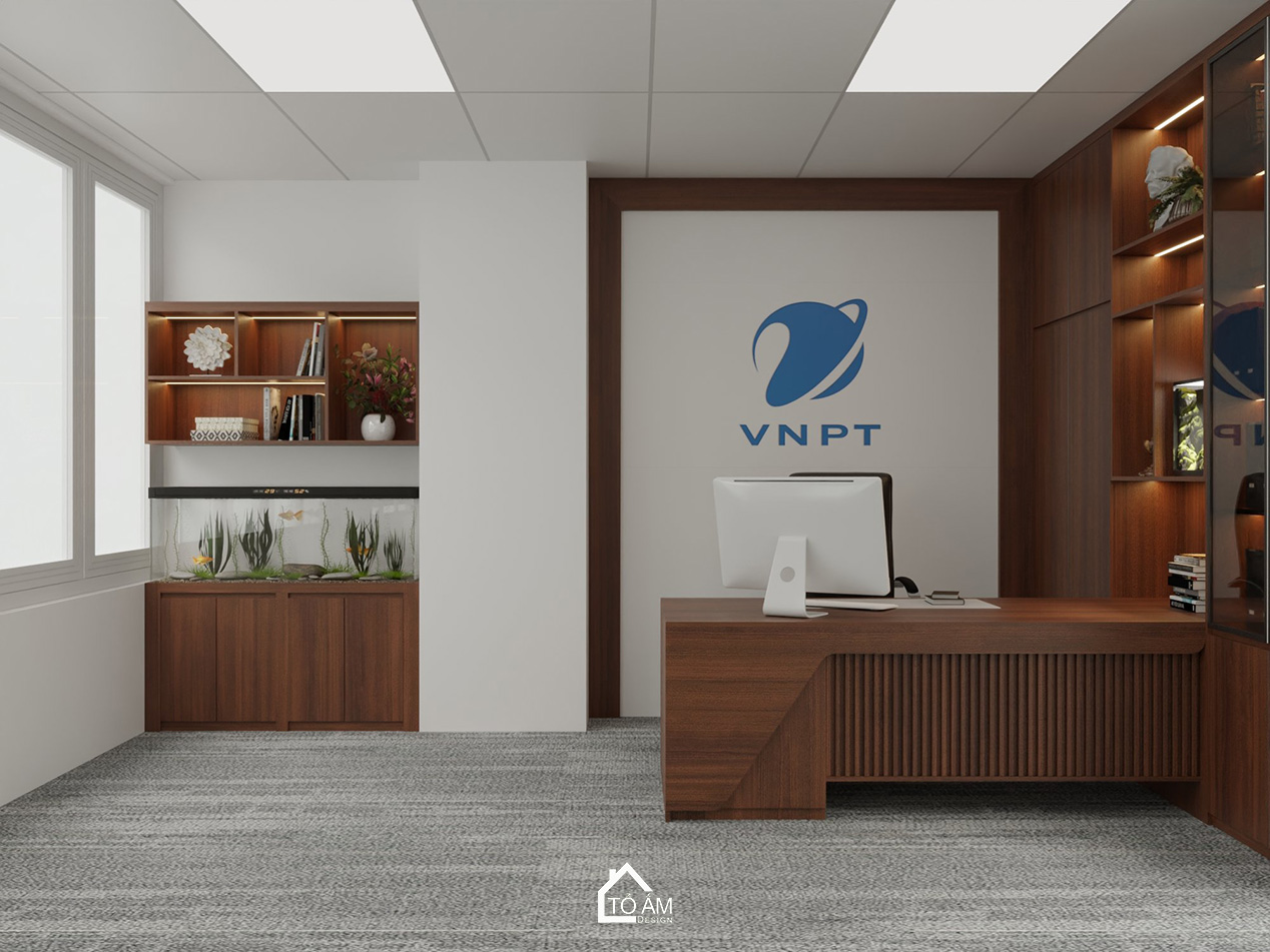 Thiết kế 3D văn phòng Giám đốc VNPT – Không gian lãnh đạo chuẩn hiện đại & đậm dấu ấn tinh tế - Tổ Ấm Design