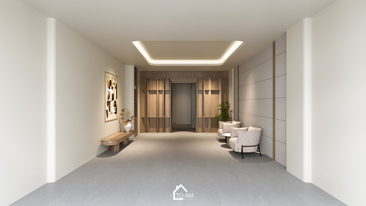 Tầng 1 - Khu để xe của nhà phố Wabisabi 7 tầng tại Hà Đông - Tổ Ấm Design