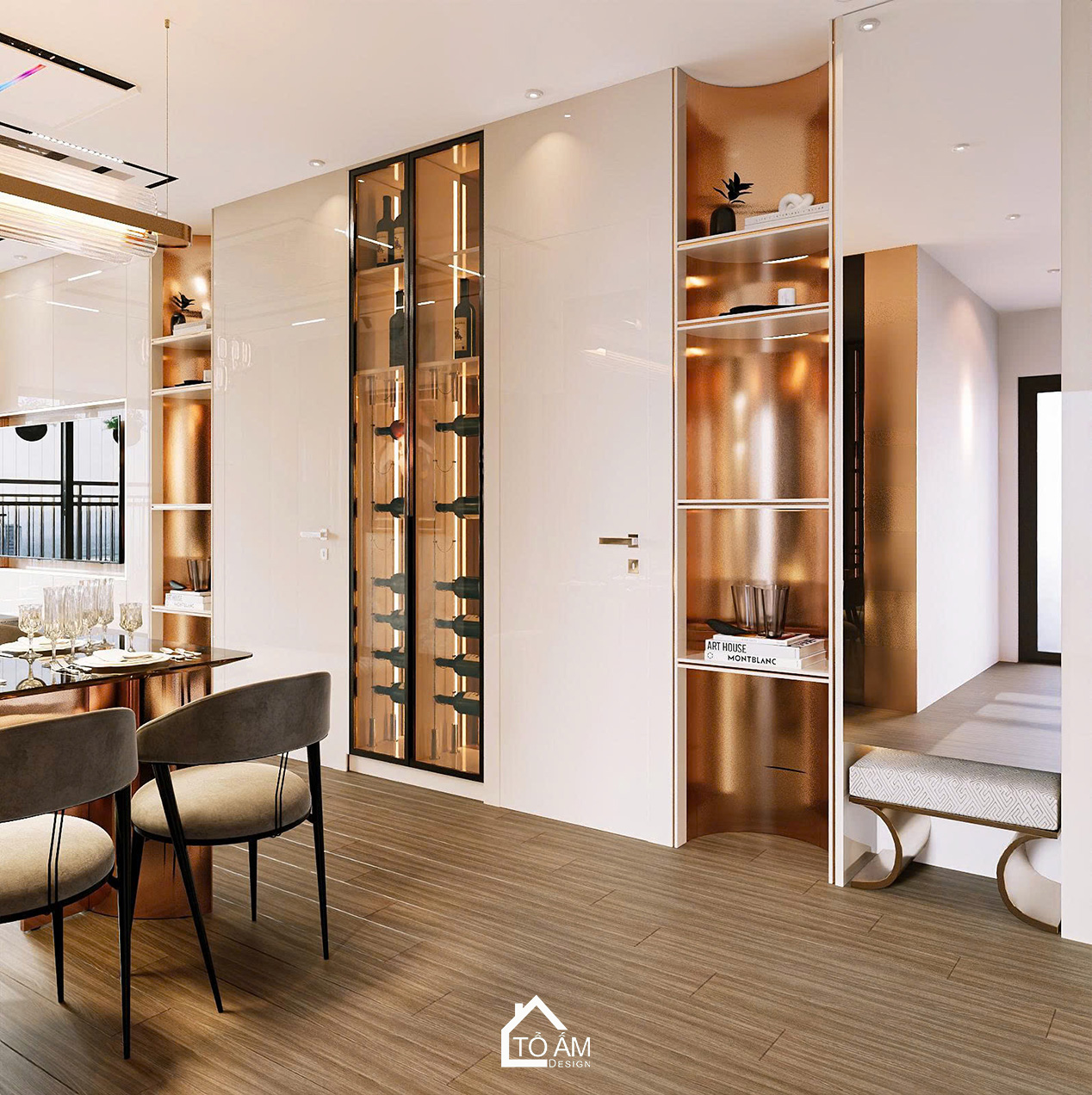 Không gian bếp Acrylic và Melamine căn hộ Ocean Park - Thiết kế 3D chung cư 2 ngủ có phòng làm việc Ocean Park - Tổ Ấm Design