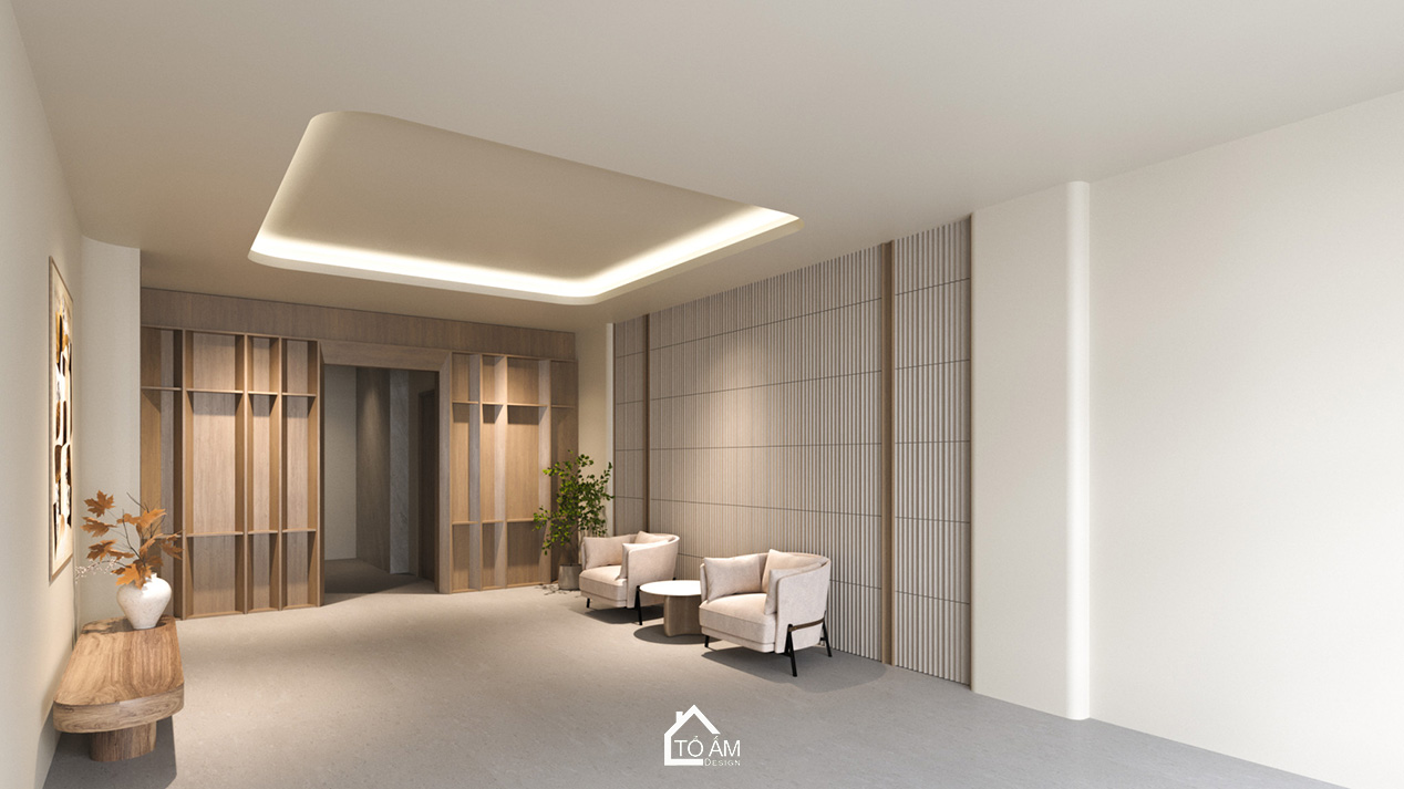 Tầng 1 - Khu để xe của nhà phố Wabisabi 7 tầng tại Hà Đông - Tổ Ấm Design