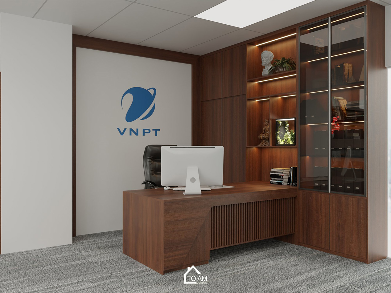 Thiết kế 3D văn phòng Giám đốc VNPT – Không gian lãnh đạo chuẩn hiện đại & đậm dấu ấn tinh tế - Tổ Ấm Design