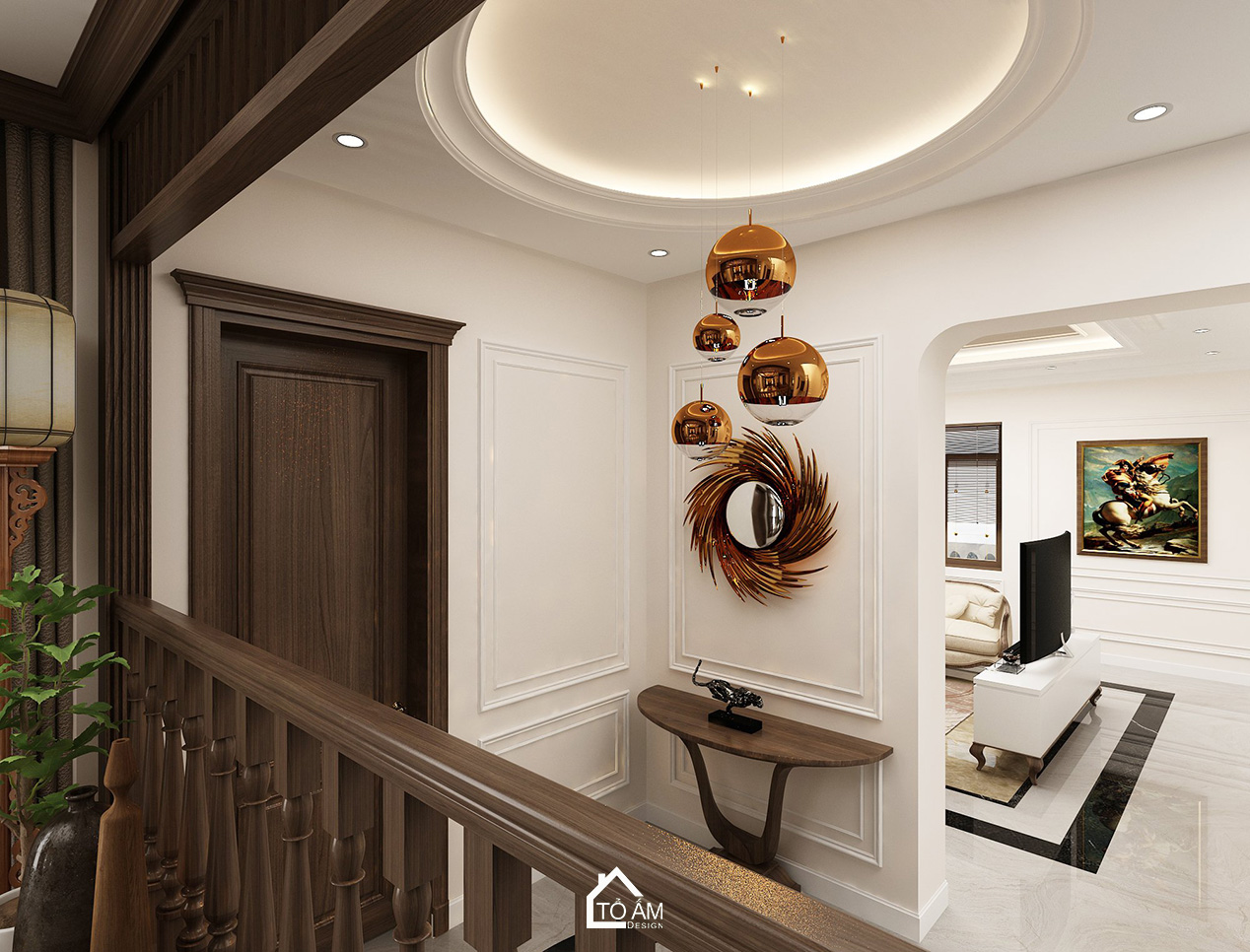 Phòng khách thiết kế 3D biệt thự 3 tầng tại KĐT Thiên Đường Bảo Sơn