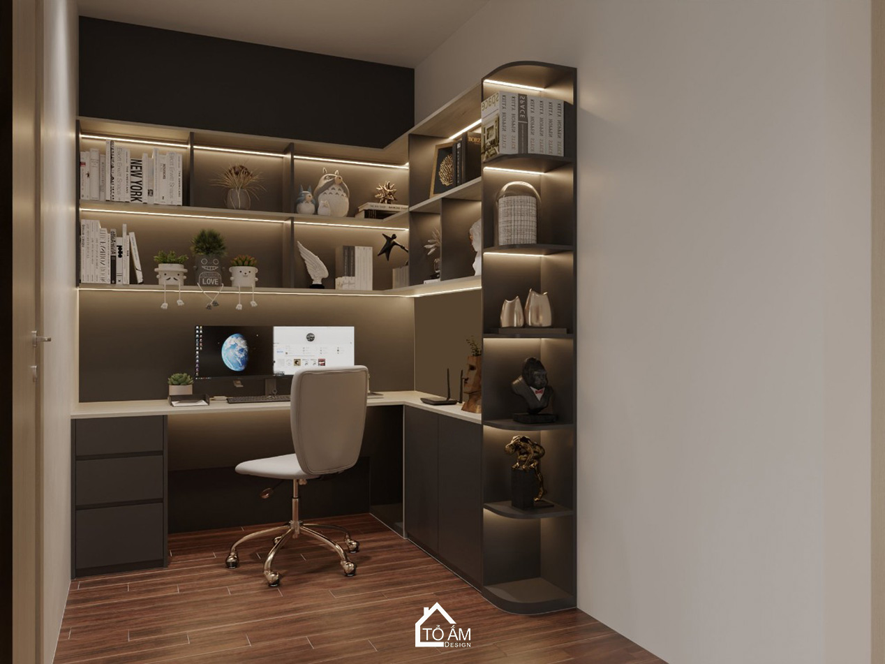Không gian làm việc hiện đại tràn cảm hứng – Thiết kế 3D chung cư cho người độc thân - Tổ Ấm Design