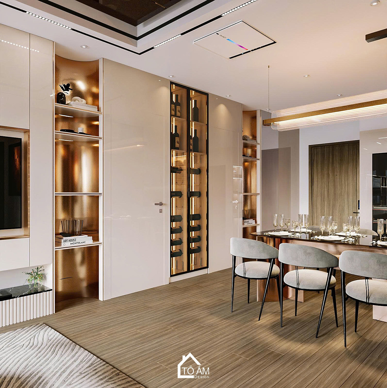 Không gian bếp Acrylic và Melamine căn hộ Ocean Park - Thiết kế 3D chung cư 2 ngủ có phòng làm việc Ocean Park - Tổ Ấm Design