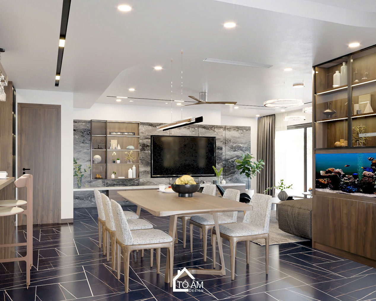 Không gian bếp sang trọng và tiện nghi – Thiết kế 3D chung cư 2 ngủ Ciputra - Tổ Ấm Design