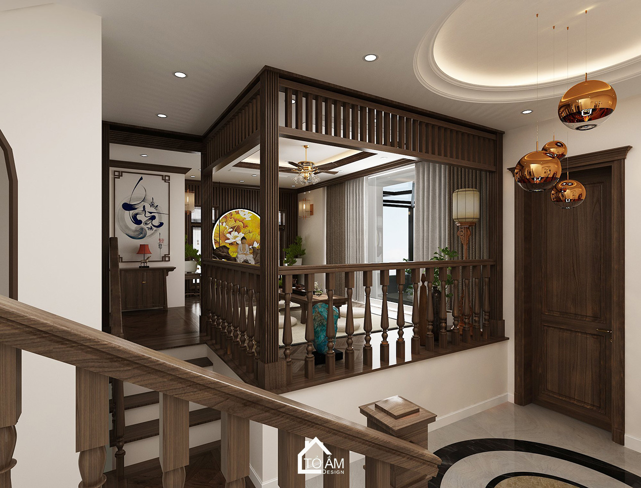 Phòng trà thiết kế 3D biệt thự 3 tầng tại KĐT Thiên Đường Bảo Sơn