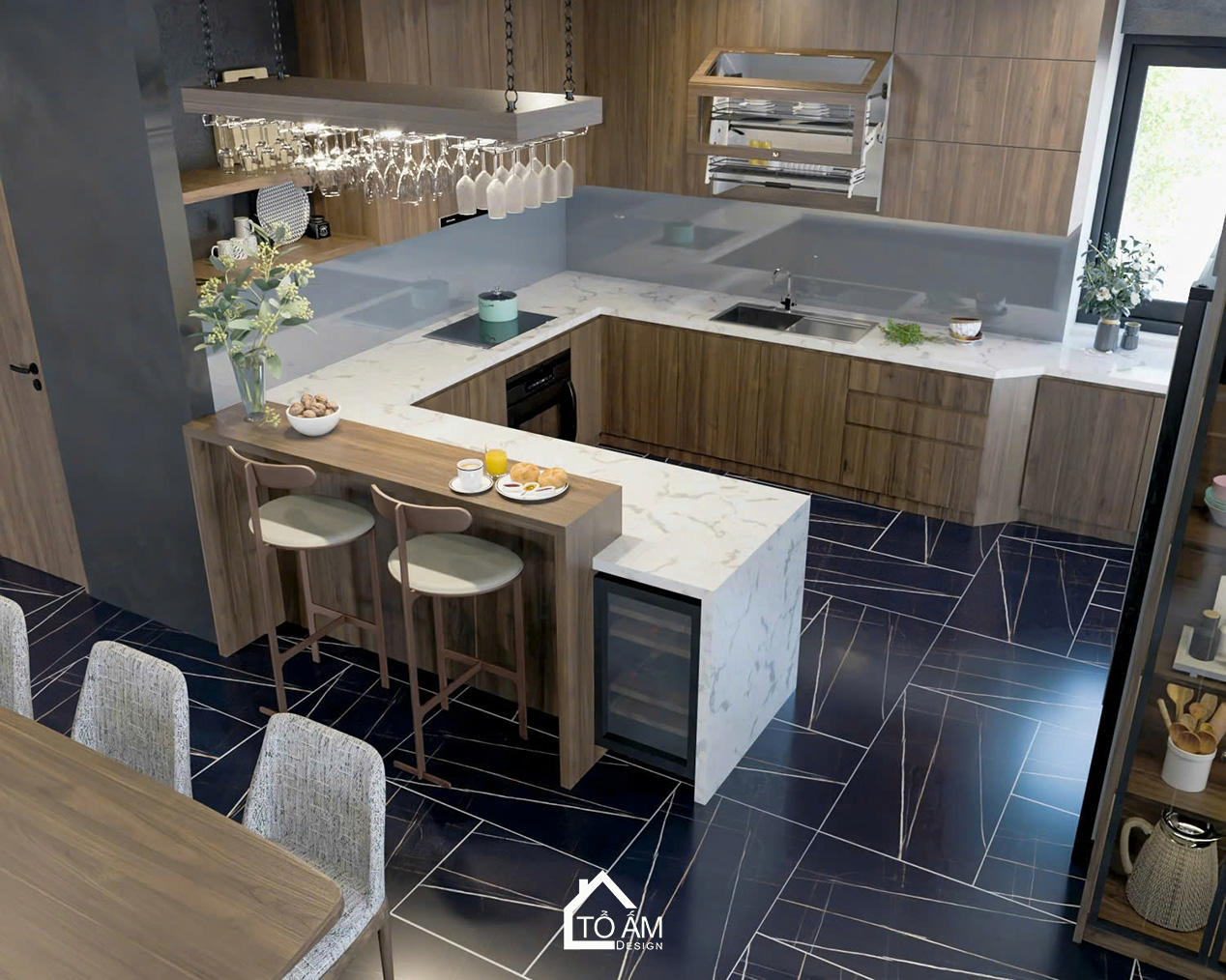 Không gian bếp sang trọng và tiện nghi – Thiết kế 3D chung cư 2 ngủ Ciputra - Tổ Ấm Design