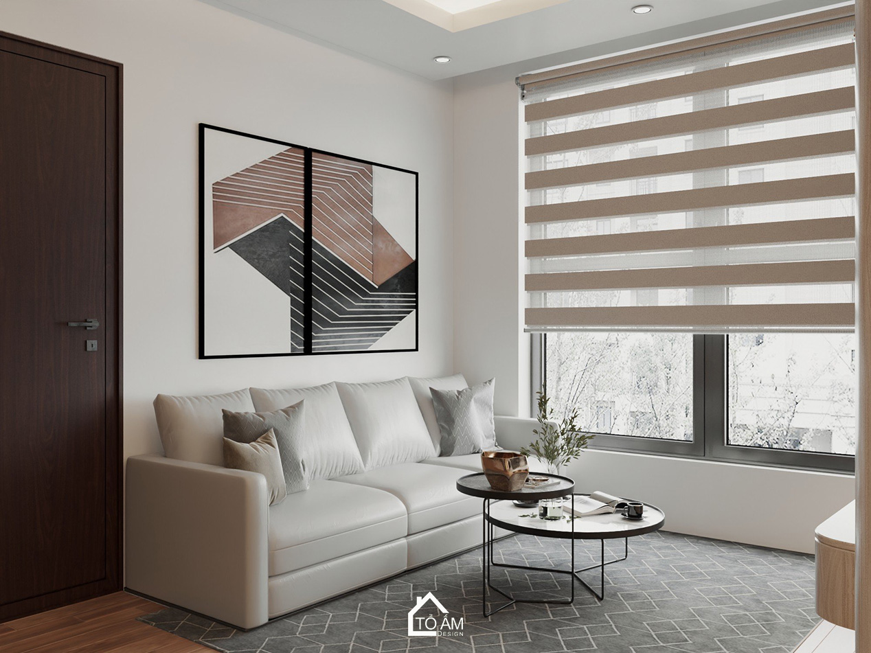 Không gian phòng khách – bàn ăn chung cư 3 ngủ ấm cúng - Thiết kế 3D phòng khách chung cư Ecolake View – Tổ Ấm Design