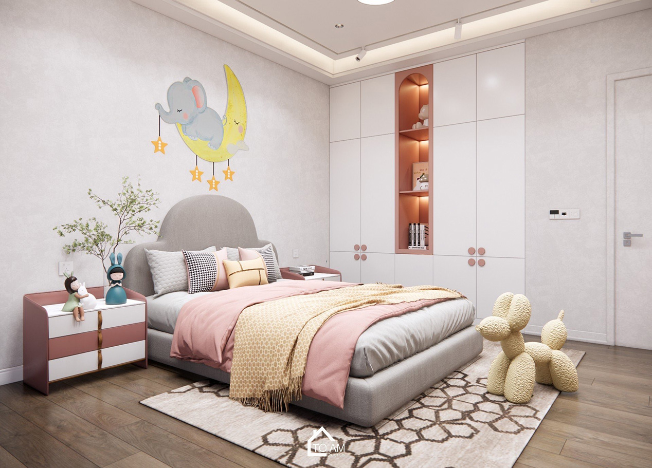 Phòng ngủ con gái pastel nhẹ nhàng, tràn đầy năng lượng của nhà phố Wabisabi Hà Đông – Tổ Ấm Design
