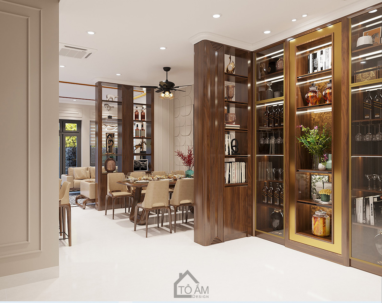 Phòng bếp sang trọng với chất liệu gỗ sồi Mỹ cuat thiết kế 3D nhà phố Art Déco Yên Nghĩa – Tổ Ấm Design