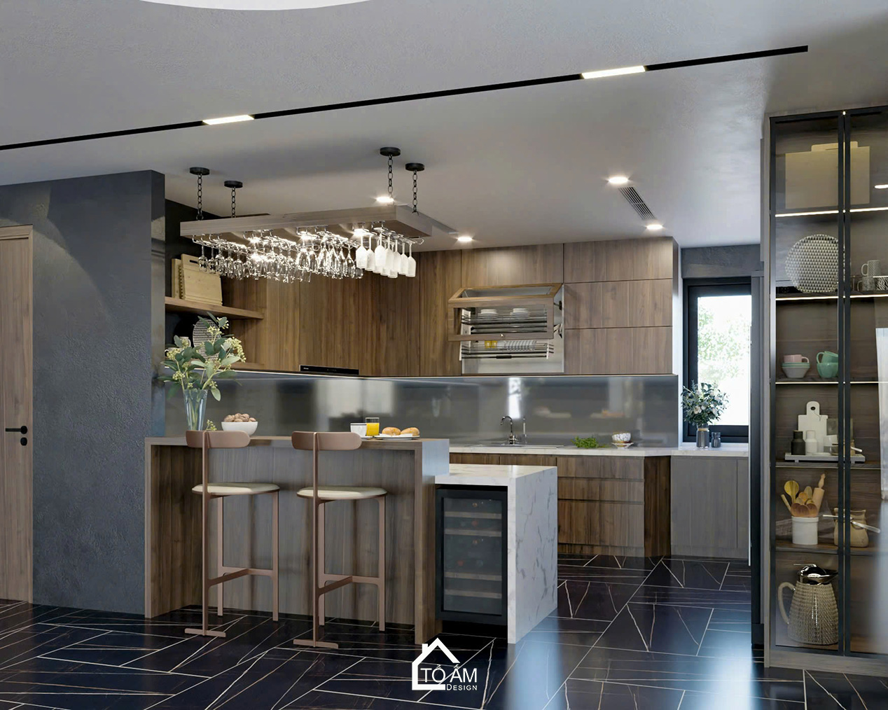 Không gian bếp sang trọng và tiện nghi – Thiết kế 3D chung cư 2 ngủ Ciputra - Tổ Ấm Design