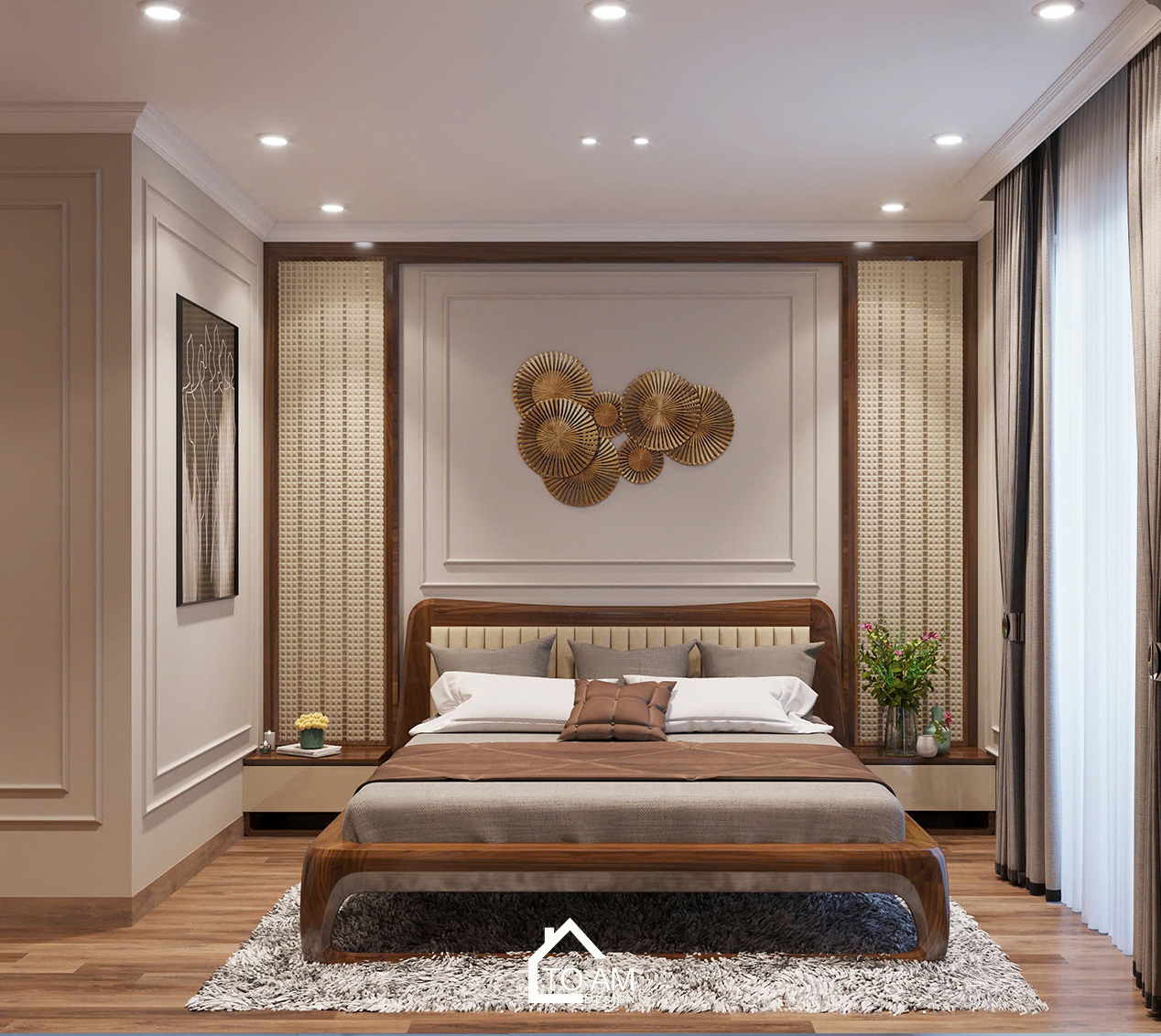 Phòng ngủ master kết hợp phòng thay đồ phong cách Art Décor nhà phố Yên Nghĩa - Tổ Ấm Design