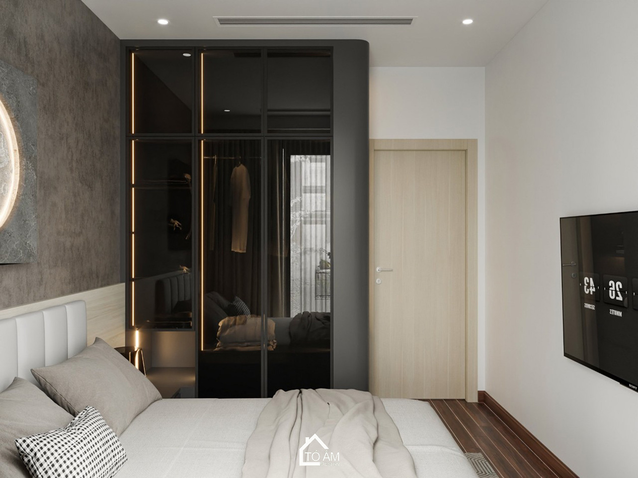 Phòng ngủ hiện đại và ấm áp – Thiết kế 3D chung cư cho người độc thân - Tổ Ấm Design
