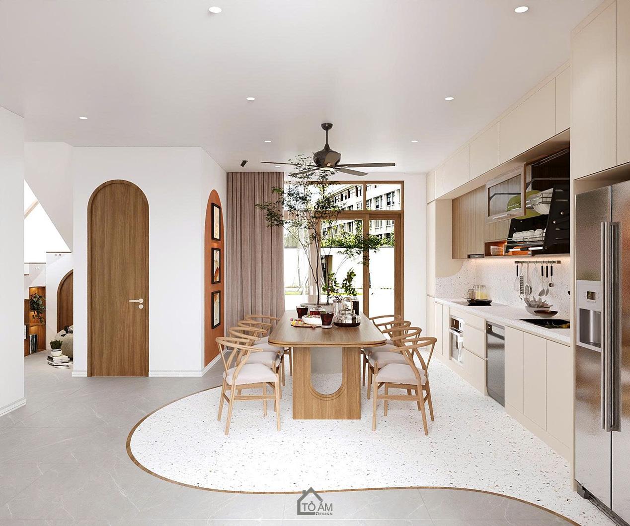 Phòng bếp sang trọng và ấm cúng – Thiết kế 3D nhà phố Japandi Đông Anh - Tổ Ấm Design