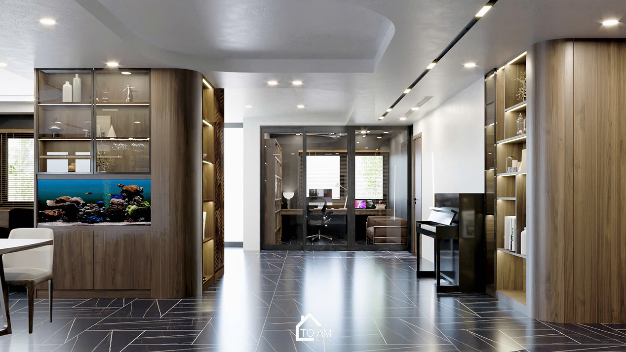 Phòng làm việc sang trọng, tràn cảm hứng – Thiết kế 3D chung cư 2 ngủ Ciputra - Tổ Ấm Design