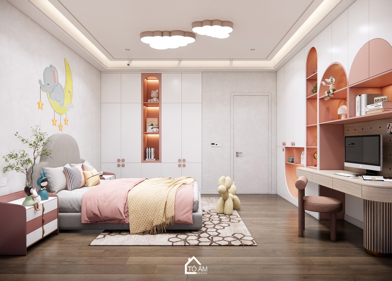 Phòng ngủ con gái pastel nhẹ nhàng, tràn đầy năng lượng của nhà phố Wabisabi Hà Đông – Tổ Ấm Design