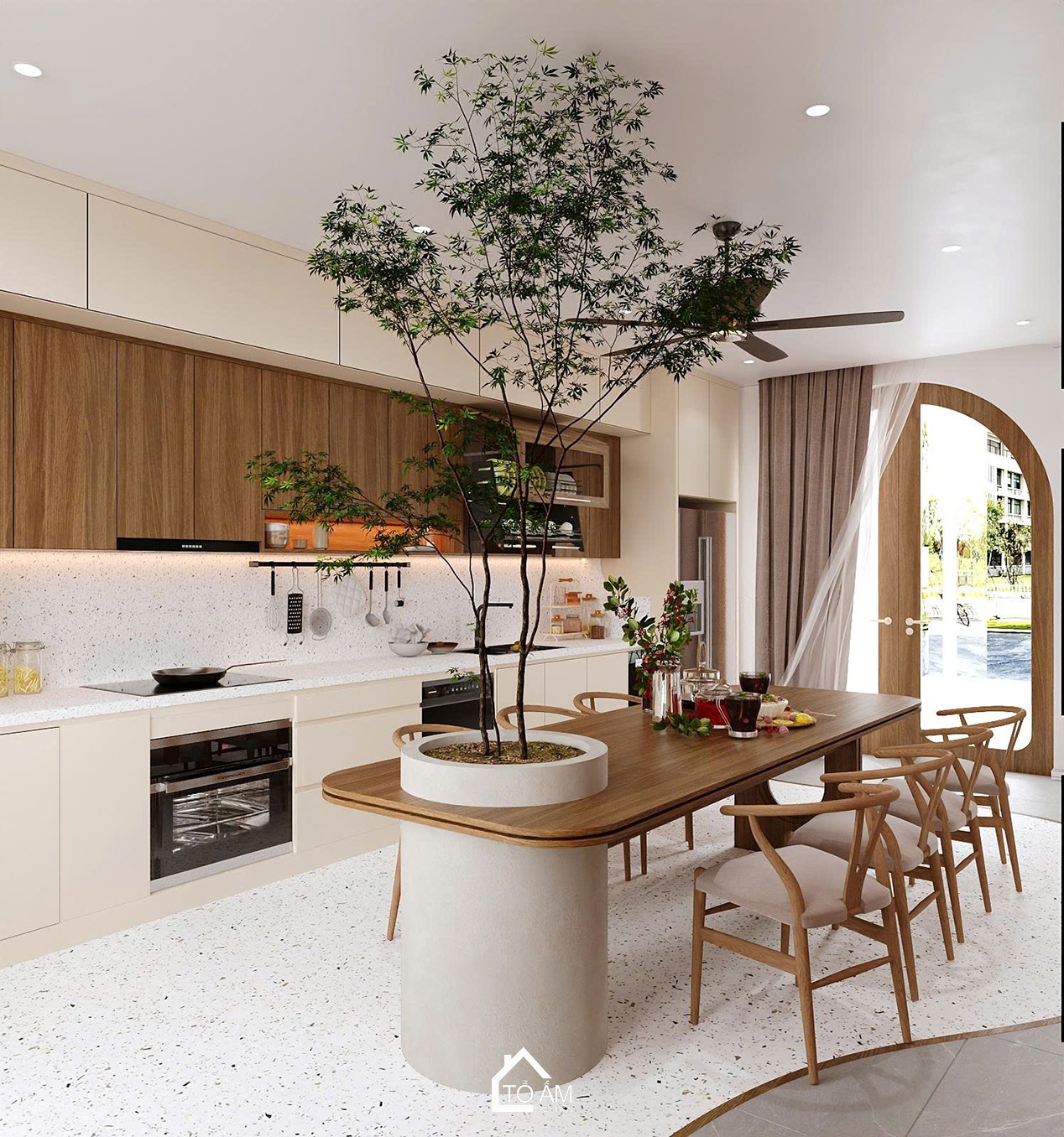 Phòng bếp sang trọng và ấm cúng – Thiết kế 3D nhà phố Japandi Đông Anh - Tổ Ấm Design