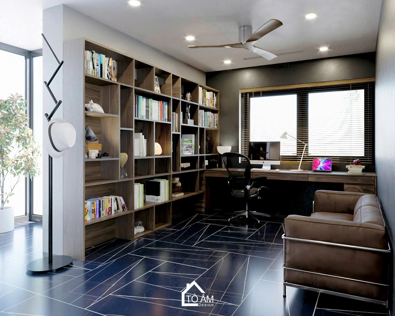 Phòng làm việc sang trọng, tràn cảm hứng – Thiết kế 3D chung cư 2 ngủ Ciputra - Tổ Ấm Design