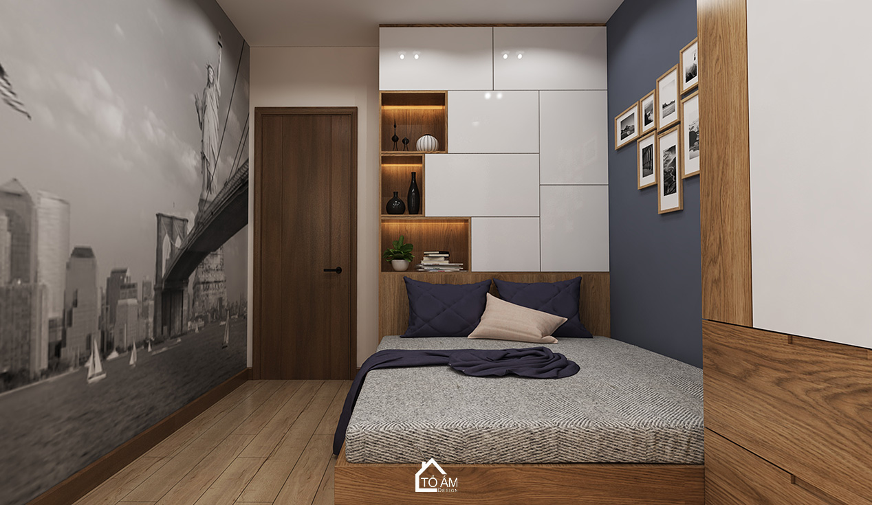 Phòng ngủ con trai hiện đại năng động – Thiết kế 3D chung cư 2 ngủ - Tổ Ấm Design