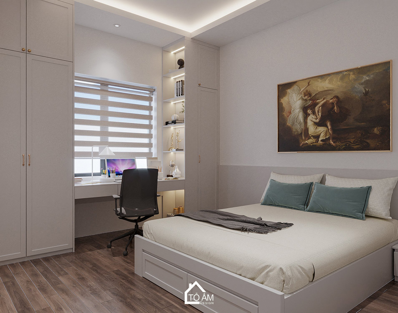 Thiết kế 3D phòng ngủ master Neo-classic với ánh sáng tự nhiên và nội thất tinh tế - Tổ Ấm Design