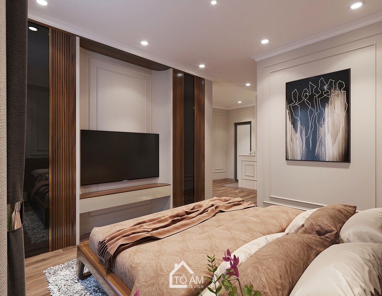 Phòng ngủ master kết hợp phòng thay đồ phong cách Art Décor nhà phố Yên Nghĩa - Tổ Ấm Design