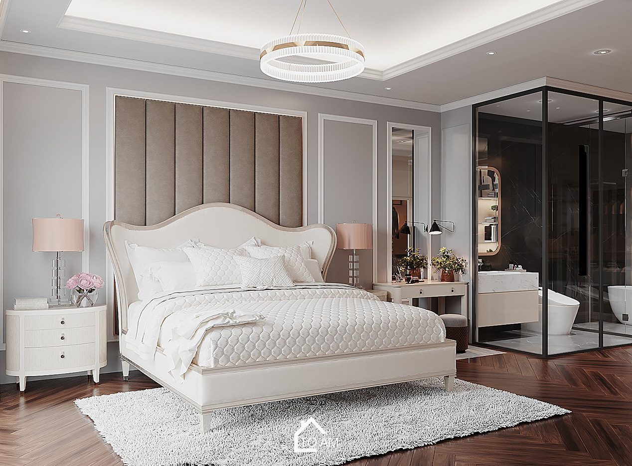 Phòng ngủ Master Neo-Classic trong thiết kế 3D nhà phố 5 tầng Móng Cái - Tổ Ấm Design