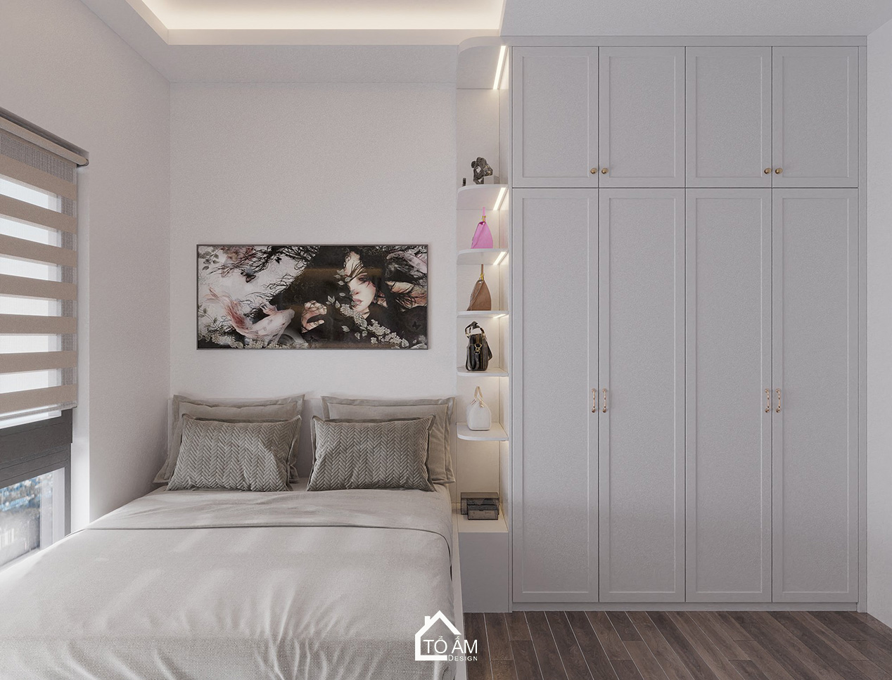 Thiết kế 3D phòng ngủ con gái 1 Neo-classic nhẹ nhàng tinh tế - Tổ Ấm Design