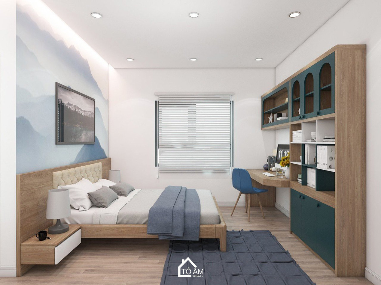 Thiết kế 3D nhà phố liền kề 3 tầng Bắc Ninh – Phòng Ngủ Con trai hiện đại với gỗ Óc Chó sang trọng do Tổ Ấm Design thực hiện.