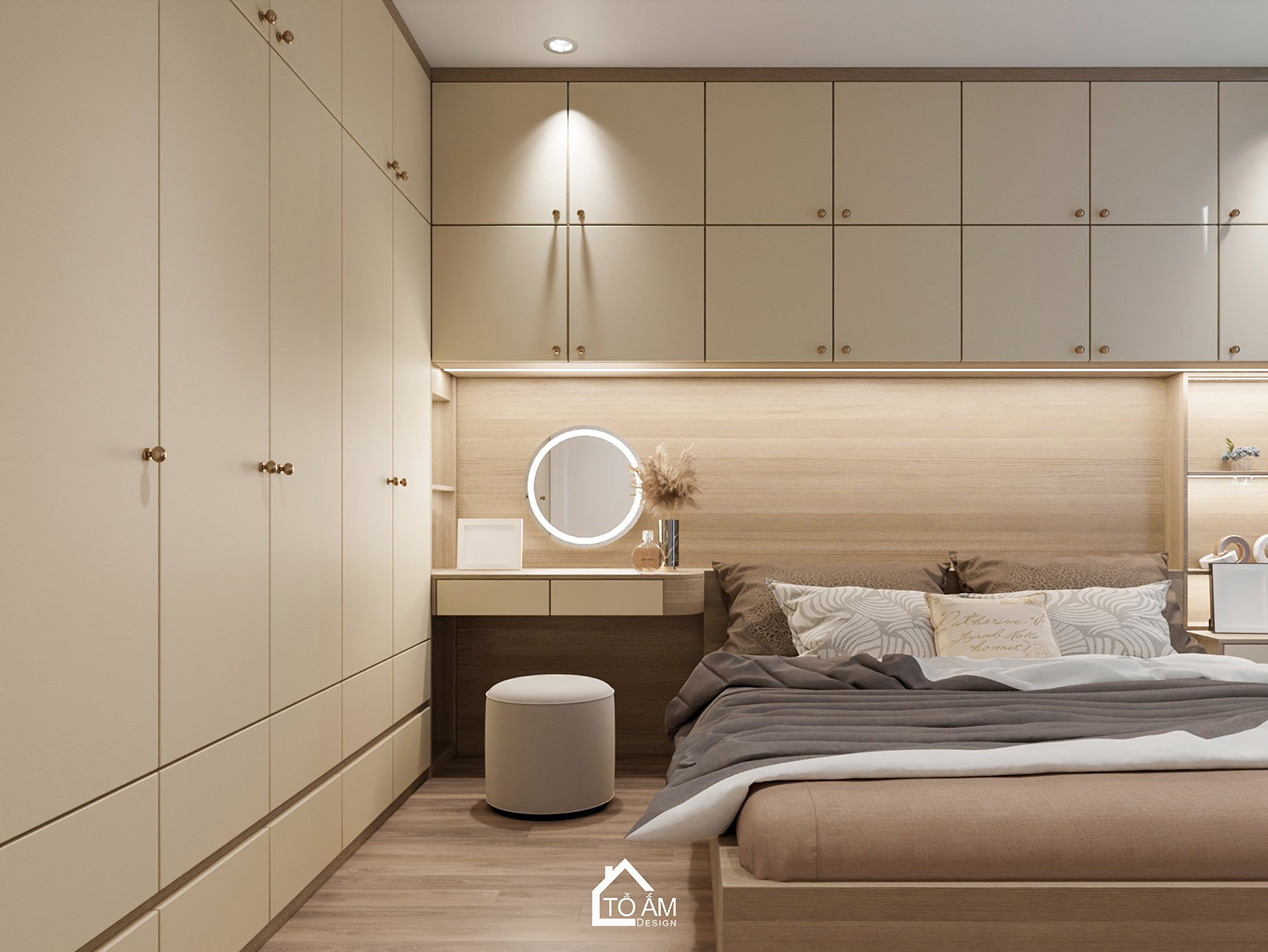 Phòng ngủ Master chữa lành, ấm cúng, nơi tái tạo năng lượng cho chủ nhà - Thiết kế 3D chung cư 2 ngủ chữa lành - Tổ Ấm Design