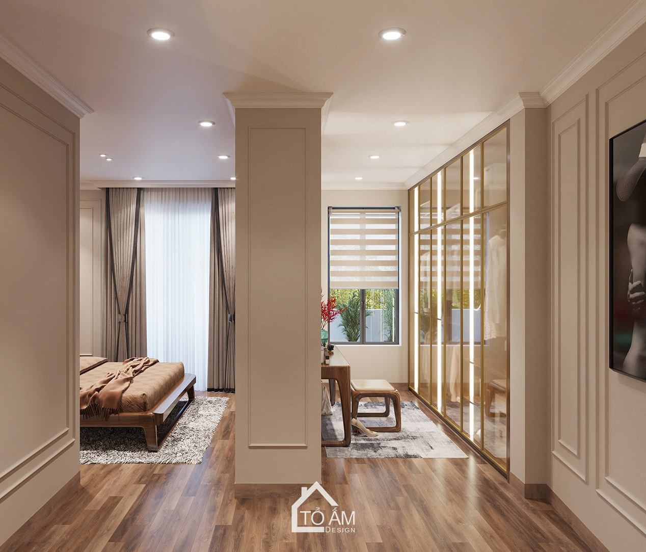 Phòng ngủ master kết hợp phòng thay đồ phong cách Art Décor nhà phố Yên Nghĩa - Tổ Ấm Design