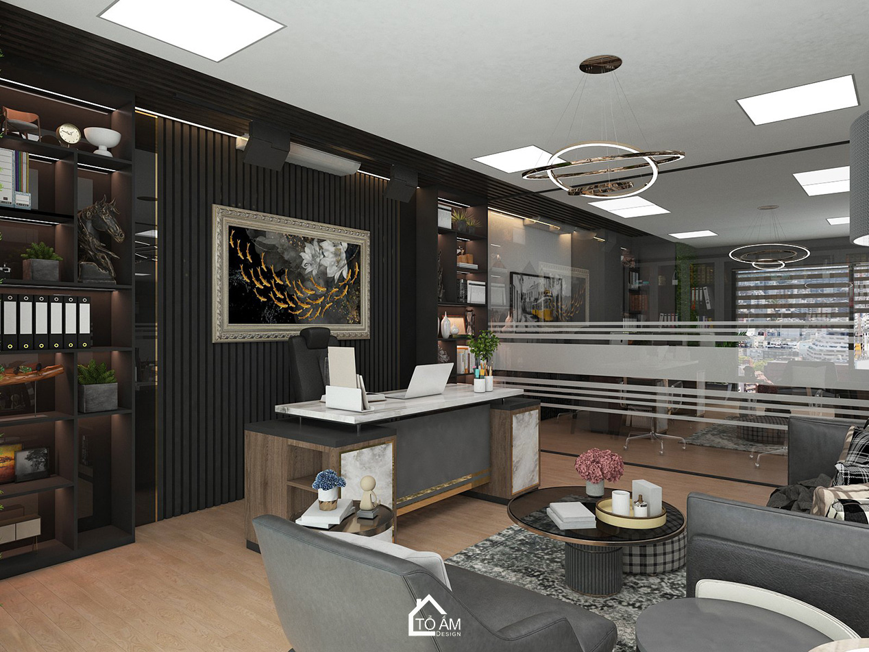 Phòng giám đốc - Thiết kế 3D văn phòng công ty may XNK HƯƠNG SƠN - Tổ Ấm Design - Kiến tạo không gian - Chữa lành cảm xúc