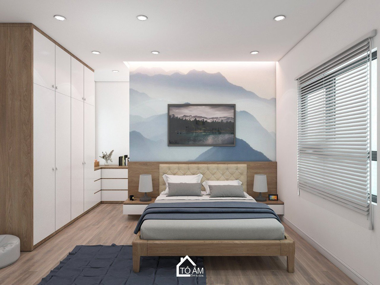 Thiết kế 3D nhà phố liền kề 3 tầng Bắc Ninh – Phòng Ngủ Con trai hiện đại với gỗ Óc Chó sang trọng do Tổ Ấm Design thực hiện.