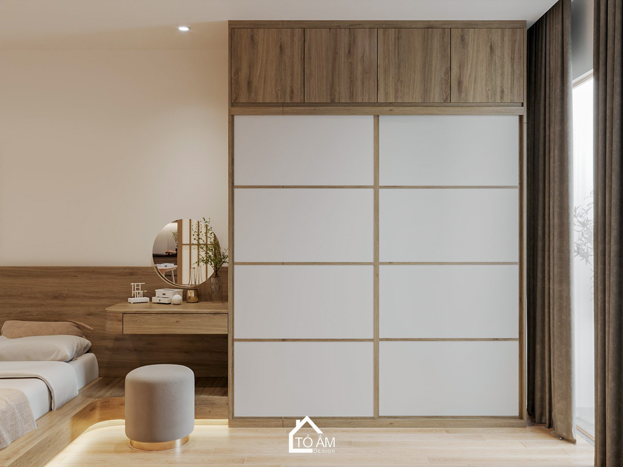 Thiết kế 3D phòng ngủ master ấm cúng, chữa lành kiểu Nhật Eco Park - Thiết kế 3D chung cư 2 ngủ kiểu Nhật Eco Park - Tổ Ấm Design