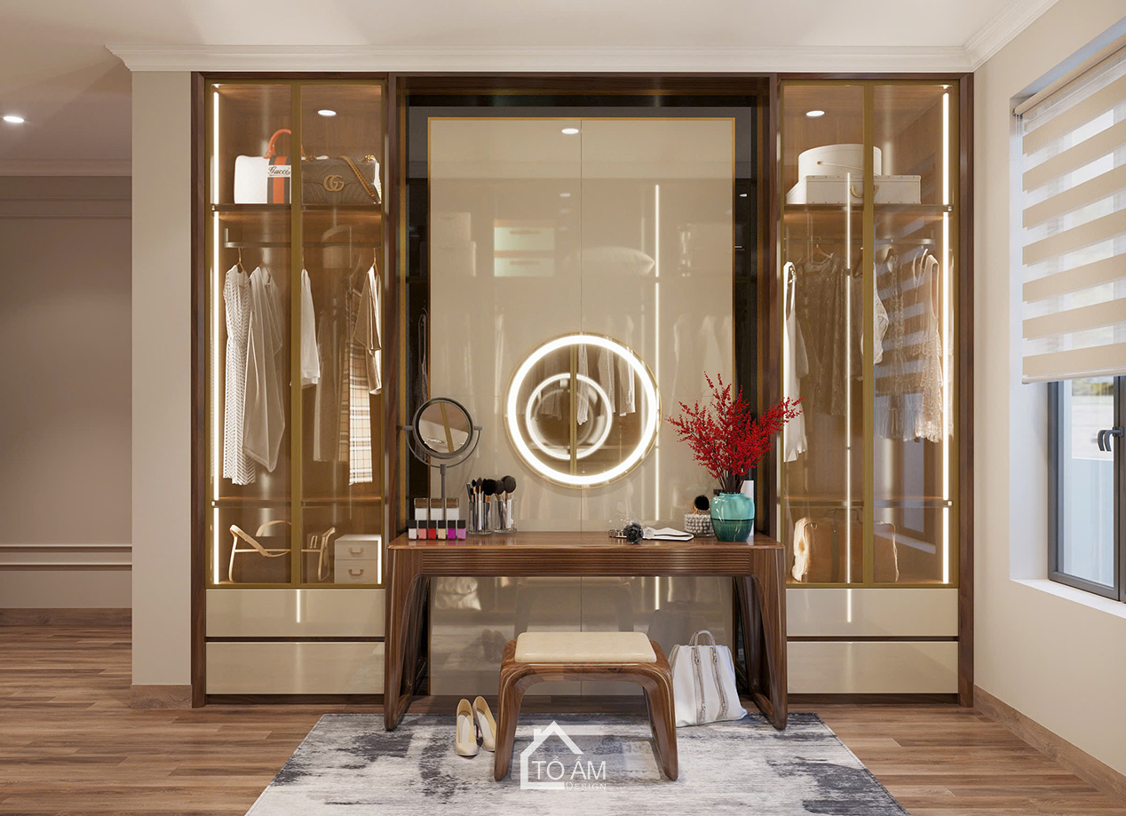 Phòng ngủ master kết hợp phòng thay đồ phong cách Art Décor nhà phố Yên Nghĩa - Tổ Ấm Design