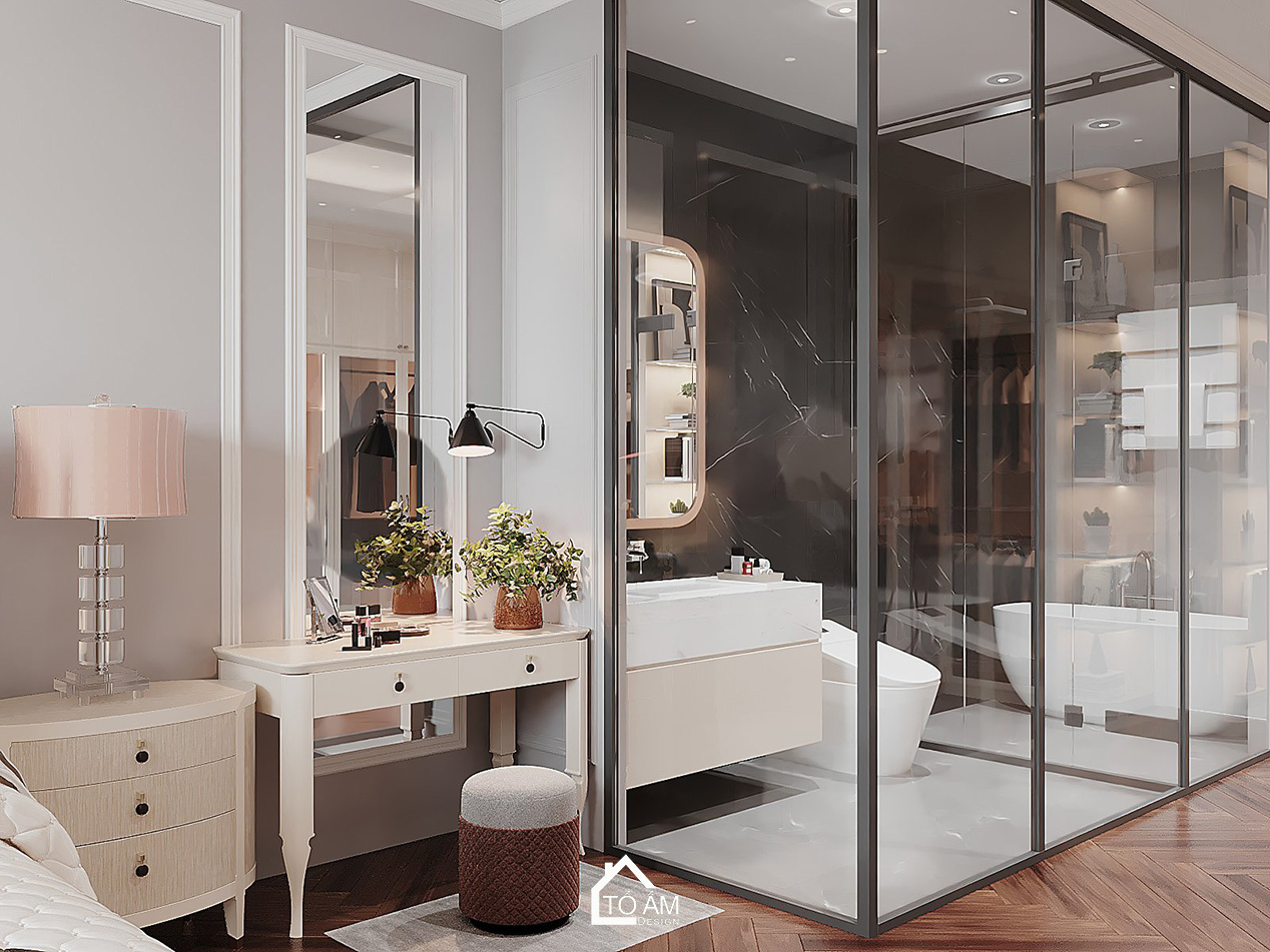 Phòng ngủ Master Neo-Classic trong thiết kế 3D nhà phố 5 tầng Móng Cái - Tổ Ấm Design