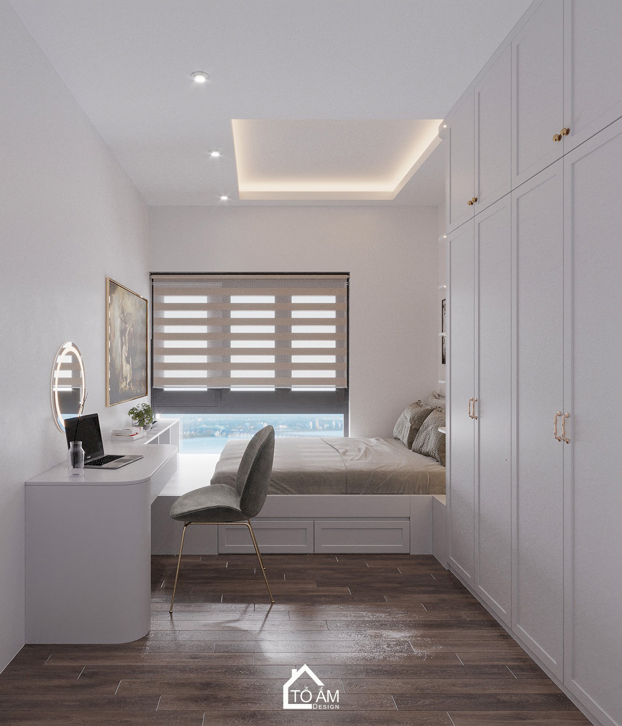 Thiết kế 3D phòng ngủ con gái 1 Neo-classic nhẹ nhàng tinh tế - Tổ Ấm Design