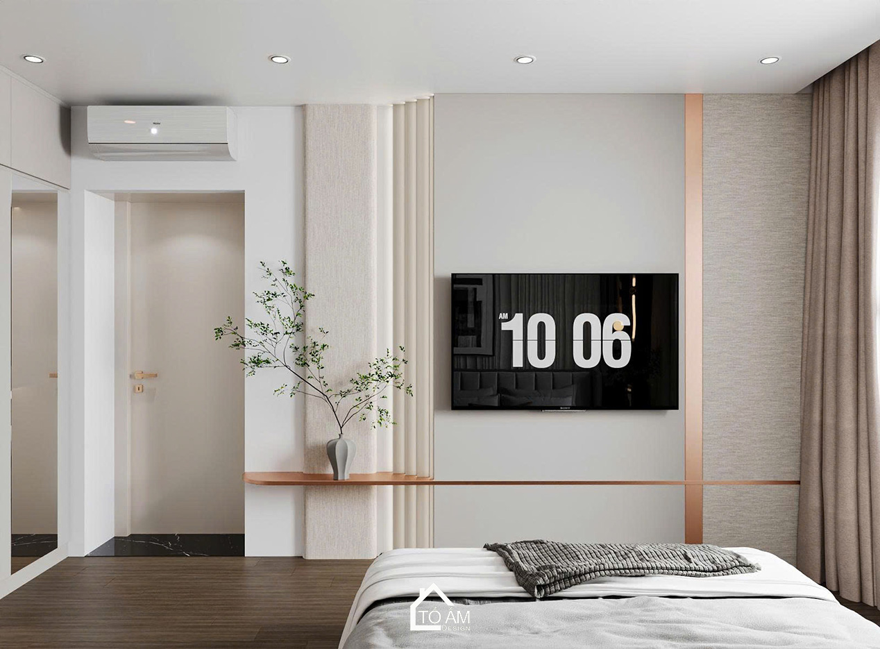 Thiết kế phòng ngủ master sang trọng Ocean Park - Thiết kế 3D chung cư 2 ngủ có phòng làm việc Ocean Park - Tổ Ấm Design