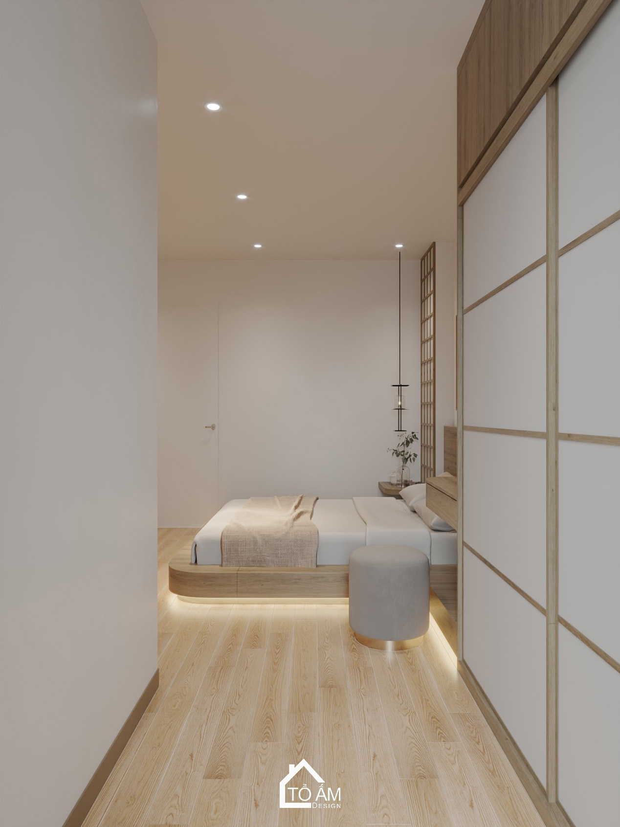 Thiết kế 3D phòng ngủ master ấm cúng, chữa lành kiểu Nhật Eco Park - Thiết kế 3D chung cư 2 ngủ kiểu Nhật Eco Park - Tổ Ấm Design