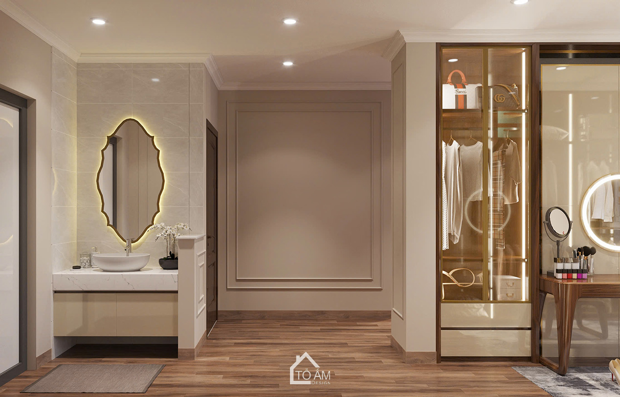 Phòng ngủ master kết hợp phòng thay đồ phong cách Art Décor nhà phố Yên Nghĩa - Tổ Ấm Design
