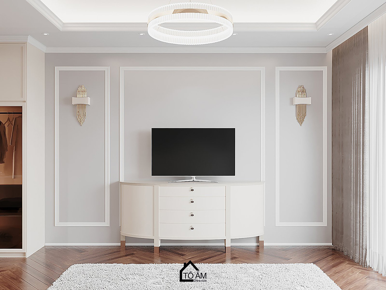 Phòng ngủ Master Neo-Classic trong thiết kế 3D nhà phố 5 tầng Móng Cái - Tổ Ấm Design